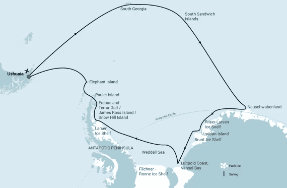 Remote Weddell Sea Explorer including South Georgia, South Sandwich Islands, including Helicopters Route