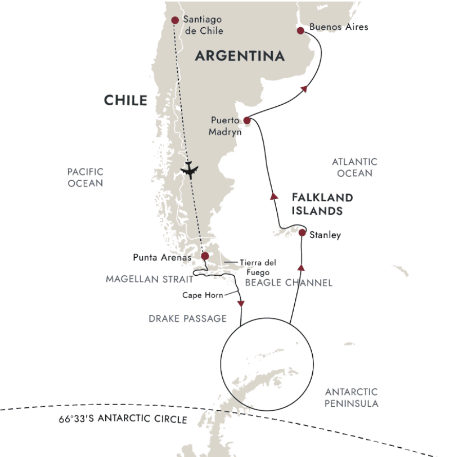 Antarctica & Falklands - From Punta Arenas to Buenos Aires Route