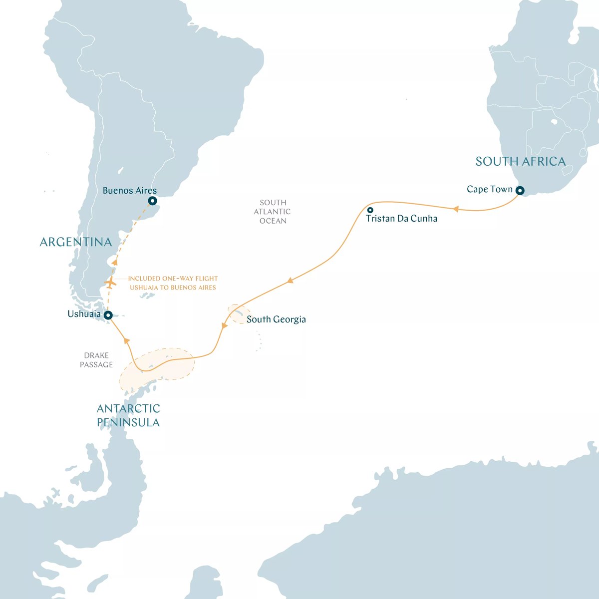 South Atlantic cruise: from Antarctica to South Africa Route