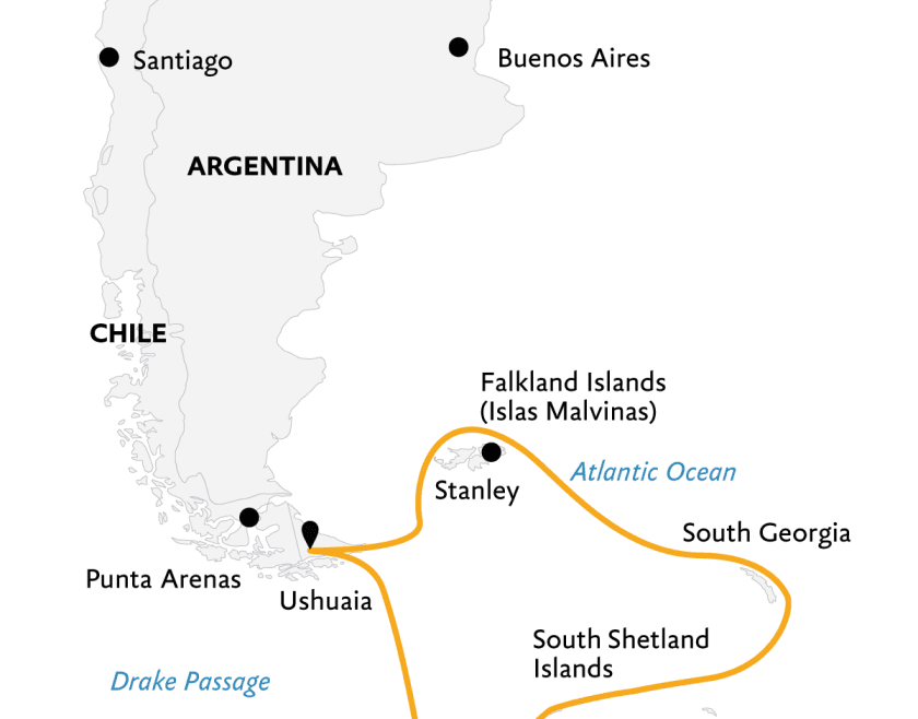 Falklands, South Georgia, and Antarctica: Explorers and Kings Route