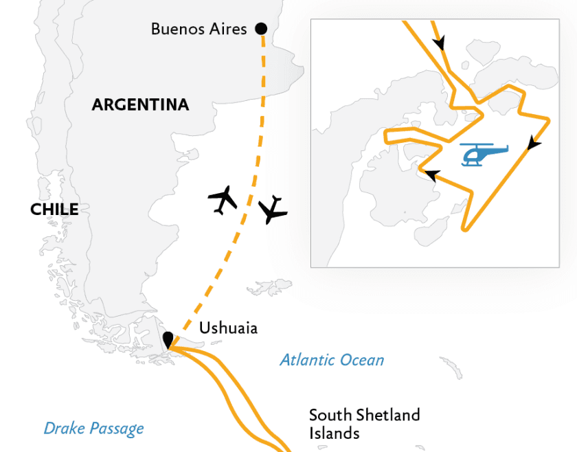 Antarctica By Helicopter: Icebergs, Mountains and Remote Lands Route