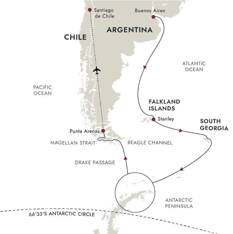 Life Returns - Springtime Expedition to Antarctica Route