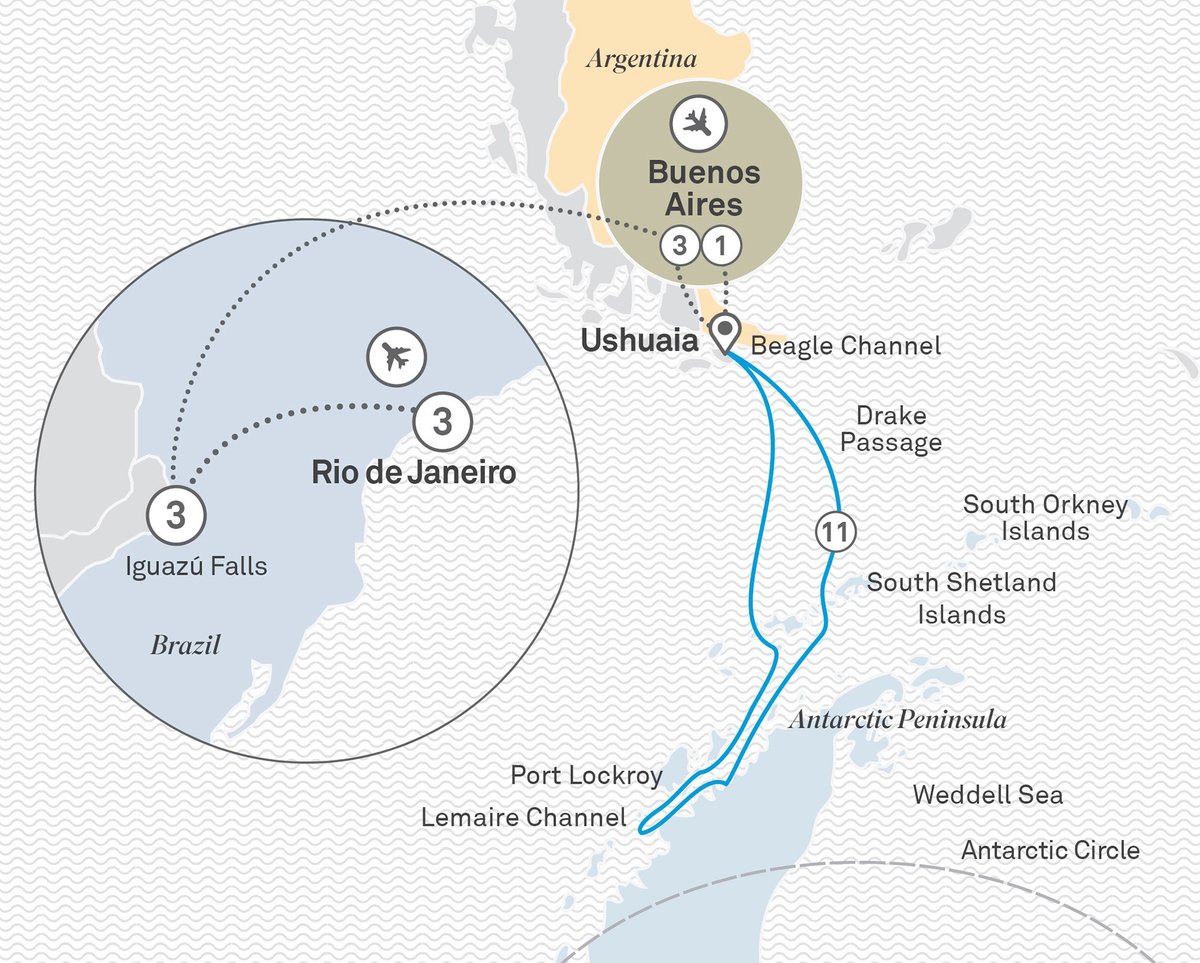 Antarctica, Argentina & Brazil - cruise & land journey Route