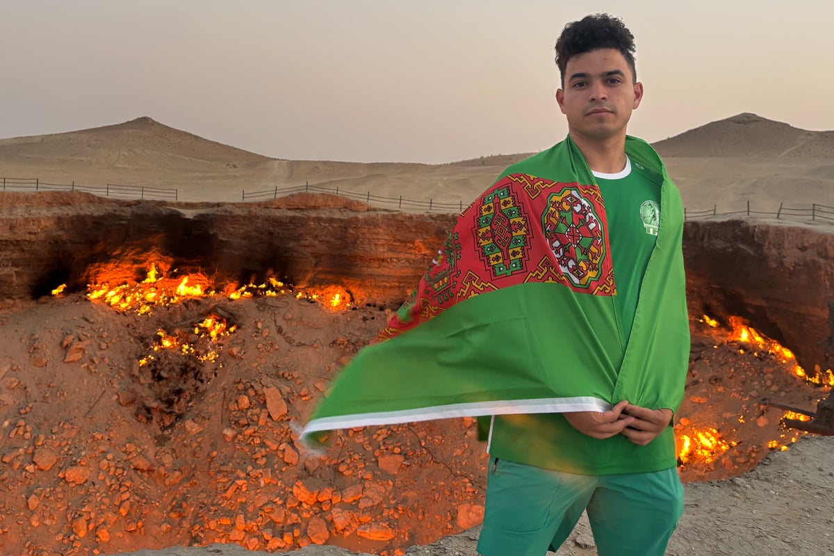 Matias in Turkmenistan at Gas Crater