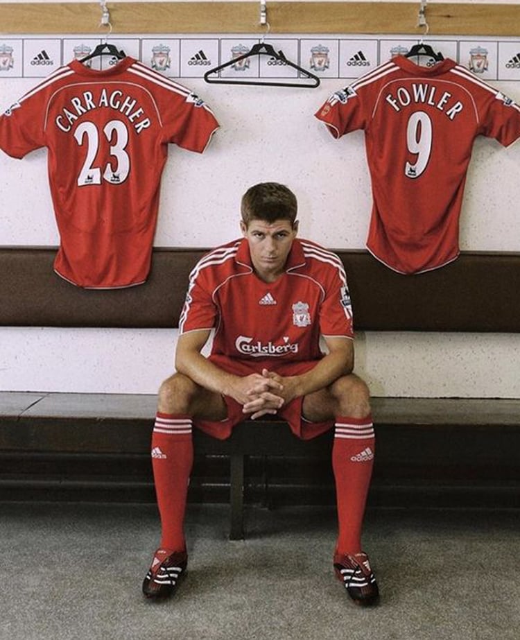 Steven Gerrard in the 2006-08 adidas Liverpool kit