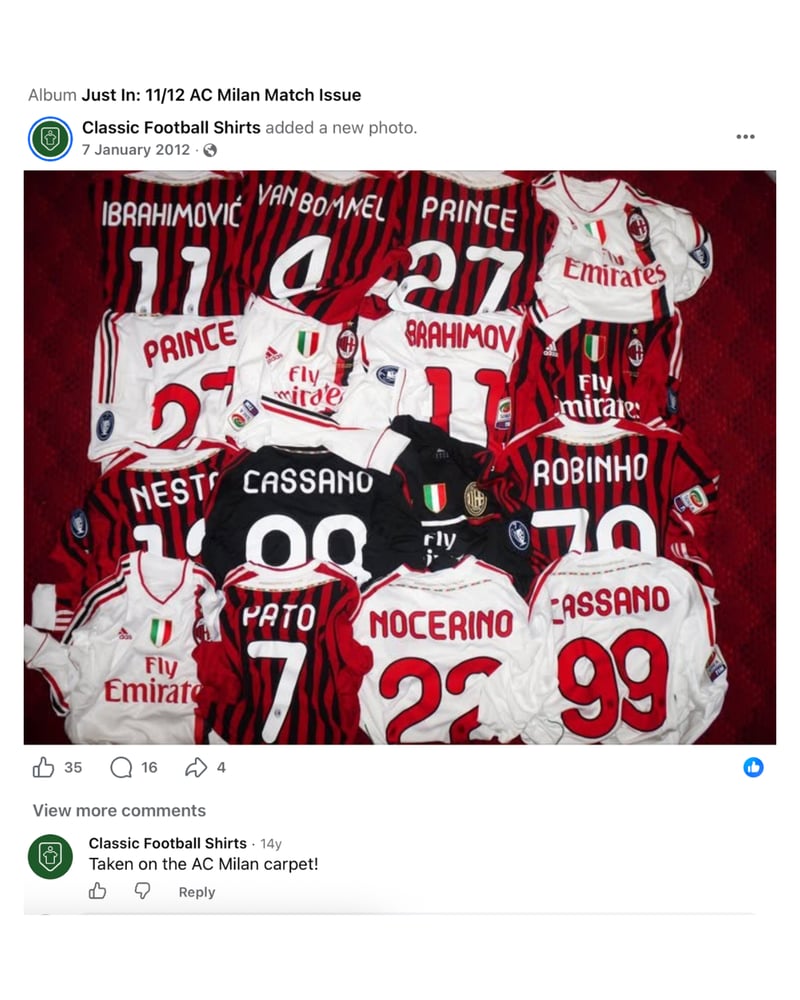 AC Milan kit room, original drop social post