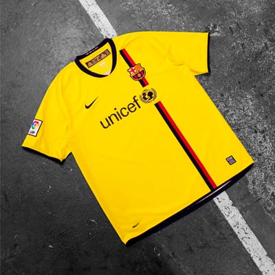 Barcelona Away Kit 2008 Nike Yellow