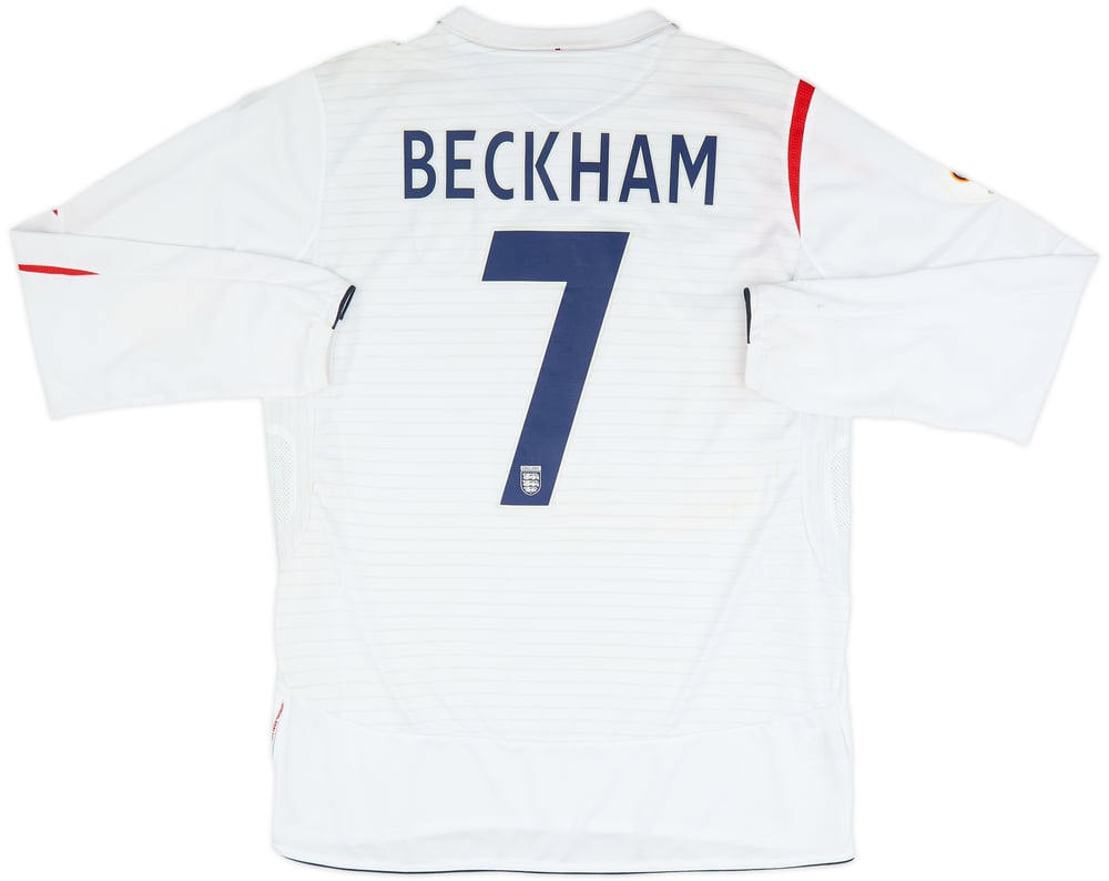 2006 England Match Worn World Cup Home L/S Shirt Beckham #7 (back)