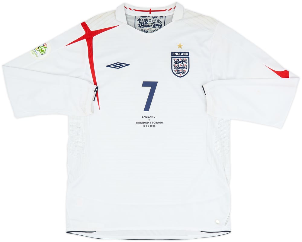 2006 England Match Worn World Cup Home L/S Shirt Beckham #7 (front)