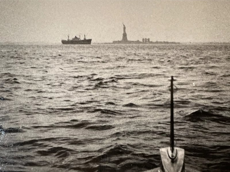 Statue of Liberty in the Distance From Boat RPPC 