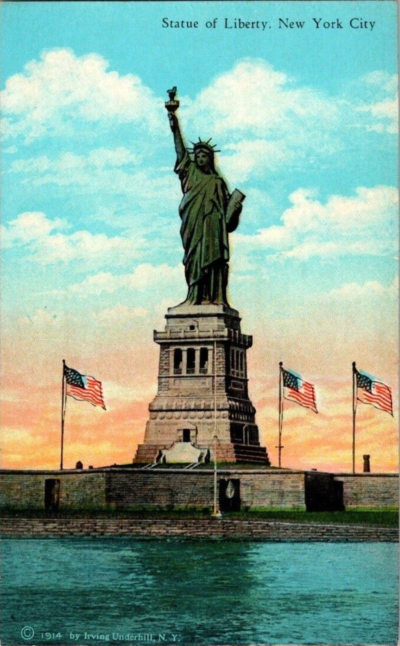 Statue of Liberty and Flags postcard