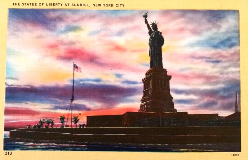 Statue of Liberty sunset postcard