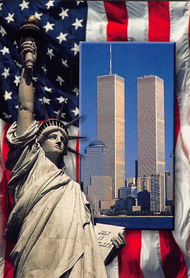 Statue of Liberty with twin towers