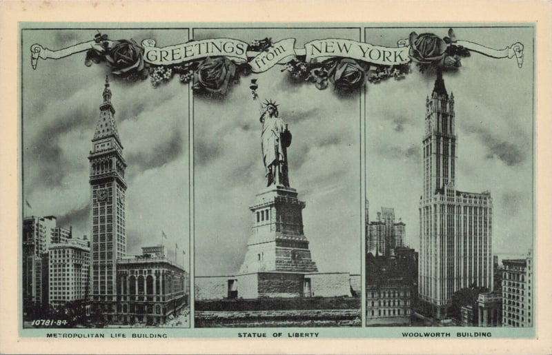 Statue of Liberty and Towers Lithograph
