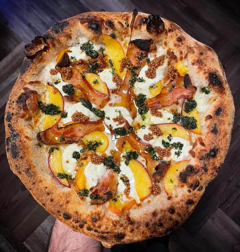 Peaches, Pancetta & Mint Pizza