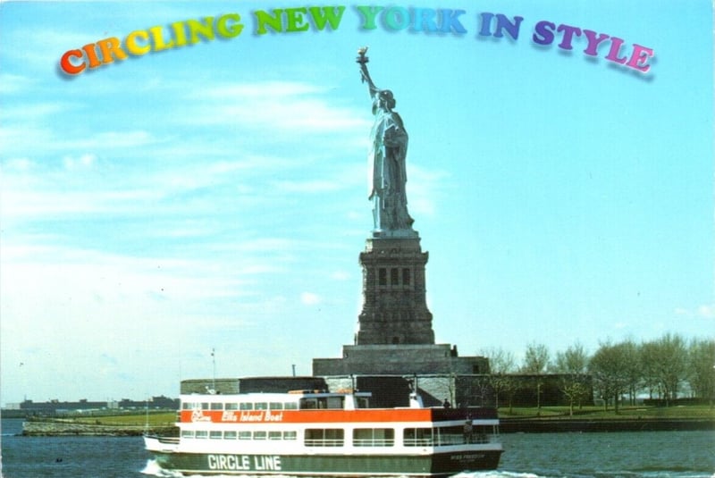 Statue of Liberty rainbow lettering postcard