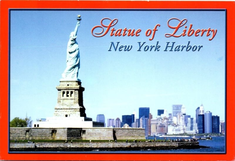 Statue of Liberty red border postcard