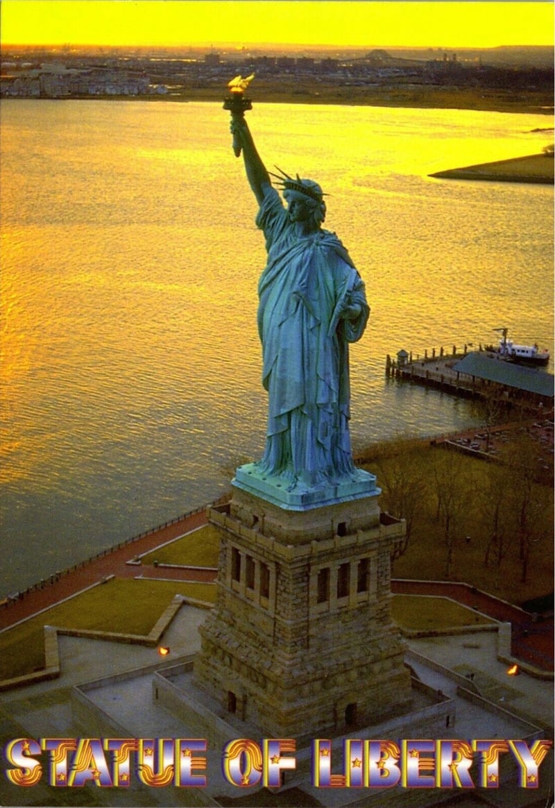 Statue of Liberty golden sunrise postcard