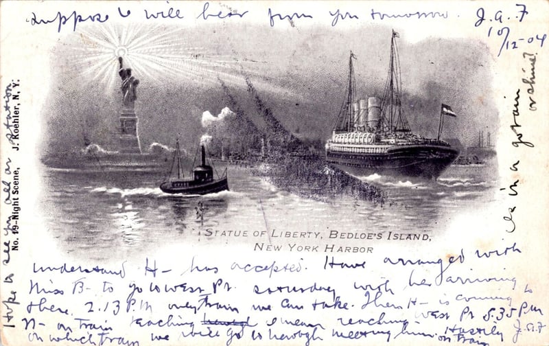 Statue of Liberty and Ships Lithograph