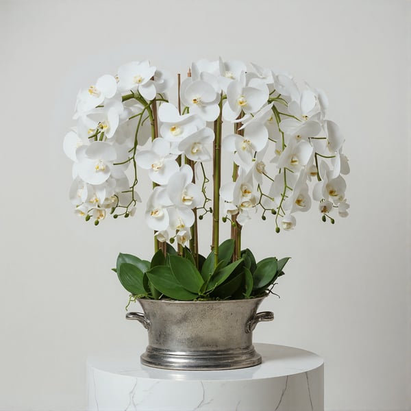 white orchids in a champagne cooler