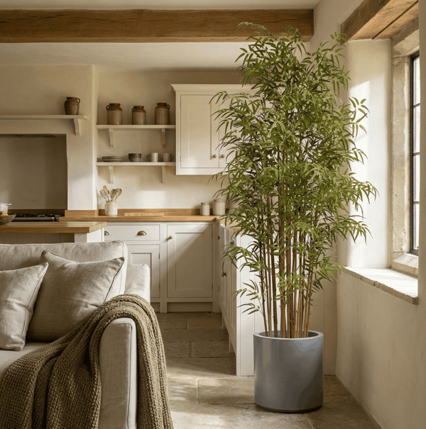 210cm Artificial Japanese Bamboo Tree in Grey Stockholm Planter ready for display in luxury home