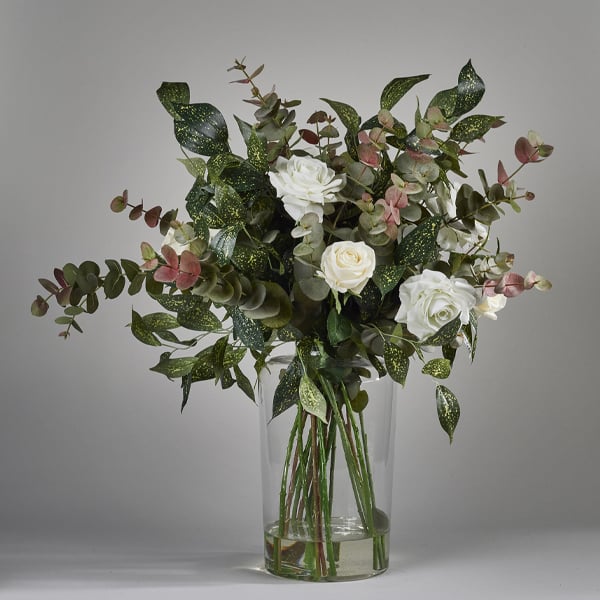 Eucalyptus and rose arrangement