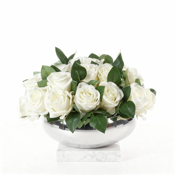 White Roses In Silver Vase