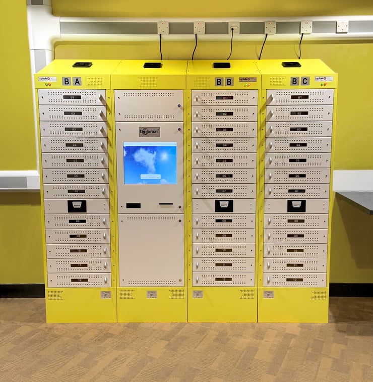 Merthyr Tydfil College’s Yellow Smart Locker in corridor