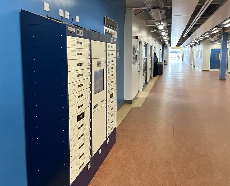 Blue Diplomat Pro Smart Locker in Hopwood Halls Corridor