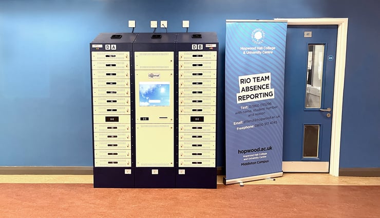 Blue Diplomat Pro Smart Locker in Hopwood Halls Corridor
