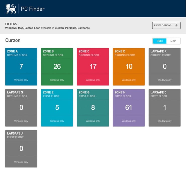 Screenshot of BCU’s home-grown PC Finder service