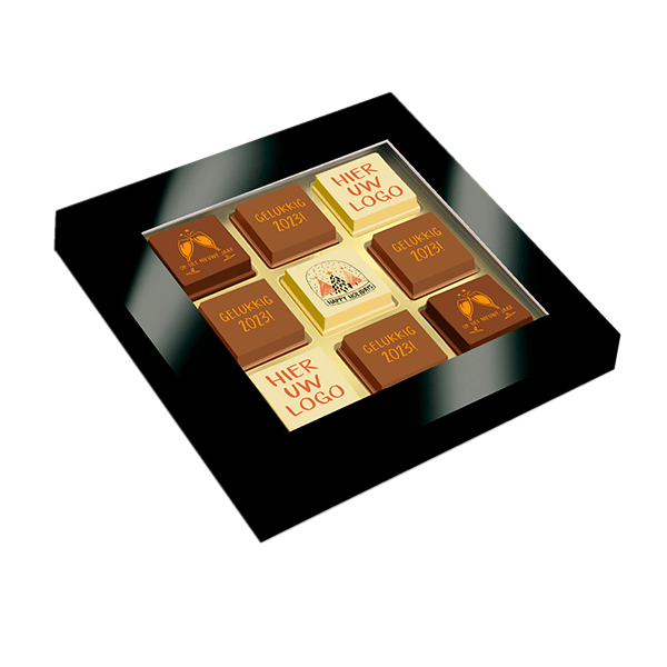Geschenkdoosje met 9 Sint / Kerst (logo)pralines