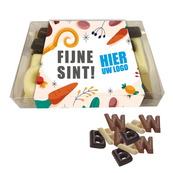SINT Doosje met 10 chocolade lettertjes - inclusief banderol