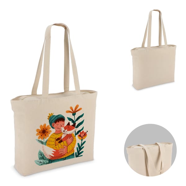 Katoen Tote met rits OEKO-TEX® 47 x 11 x 35cm 320g/m²