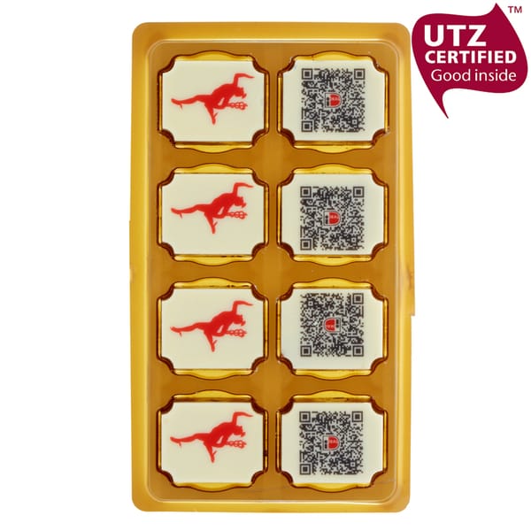 8 logobonbons in een blisterdoosje