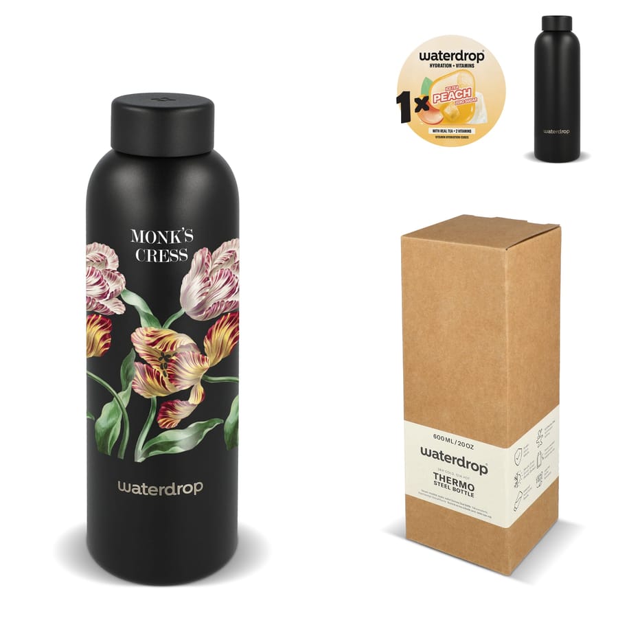 Waterdrop Roestvrijstalen Fles met Stalen dop 600ml