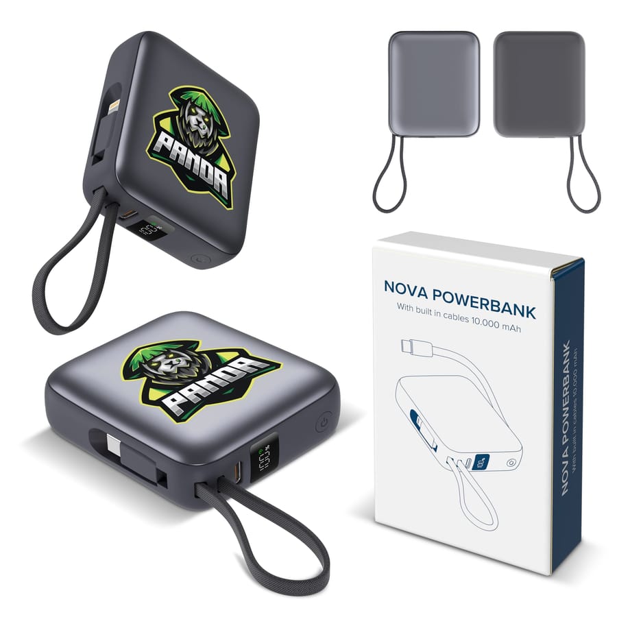 Nova Powerbank 22.5W Power Delivery met ingebouwde kabels 10000 mAh