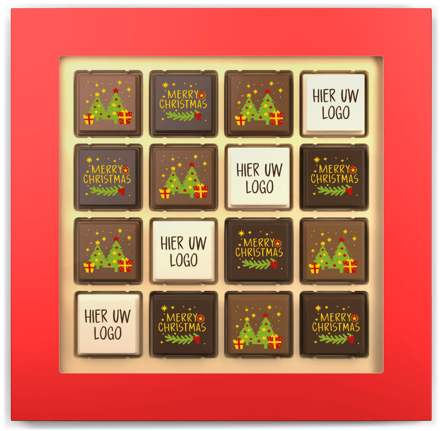 Geschenkdoosje met 16 Sint / Kerst (logo)pralines