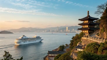 2026年、雄大な海を航海する日韓クルーズ船のイメージ