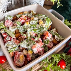 frytki, sałatka, mięso, domowy kebab