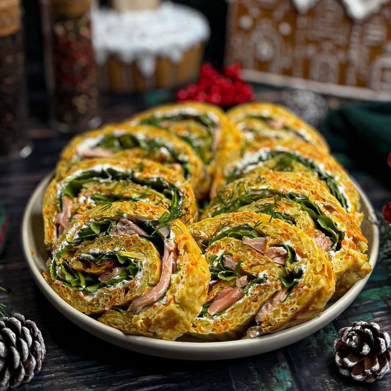 rolada z marchewką, łososiem i rukolą