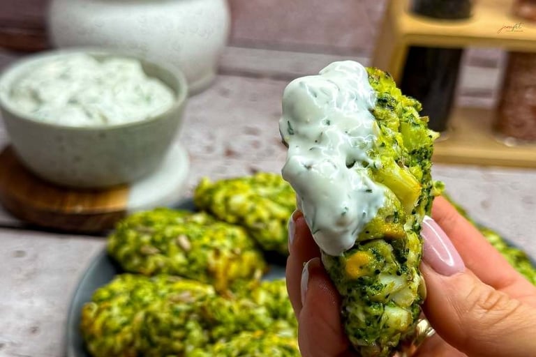 Nuggets trzymany w dłoni z sosem