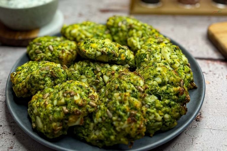 Zielone nuggetsy umiejscowione na szarym talerzyku