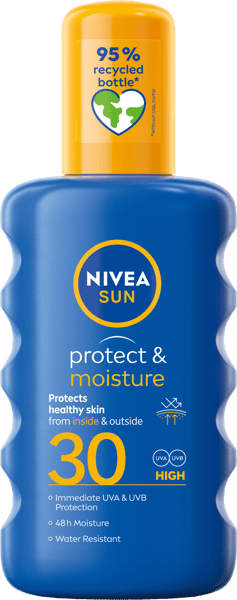 Modelbillede af Nivea Caring Sun Spray SPF 30 200 ml.