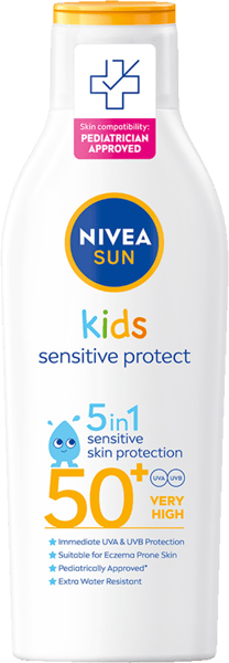 Modelbillede af Nivea Kids Sensitive Lotion SPF50+ 200 ml.