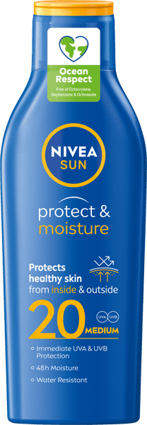 Modelbillede af Nivea Moisturising Sun Lotion SPF 20 200 ml.
