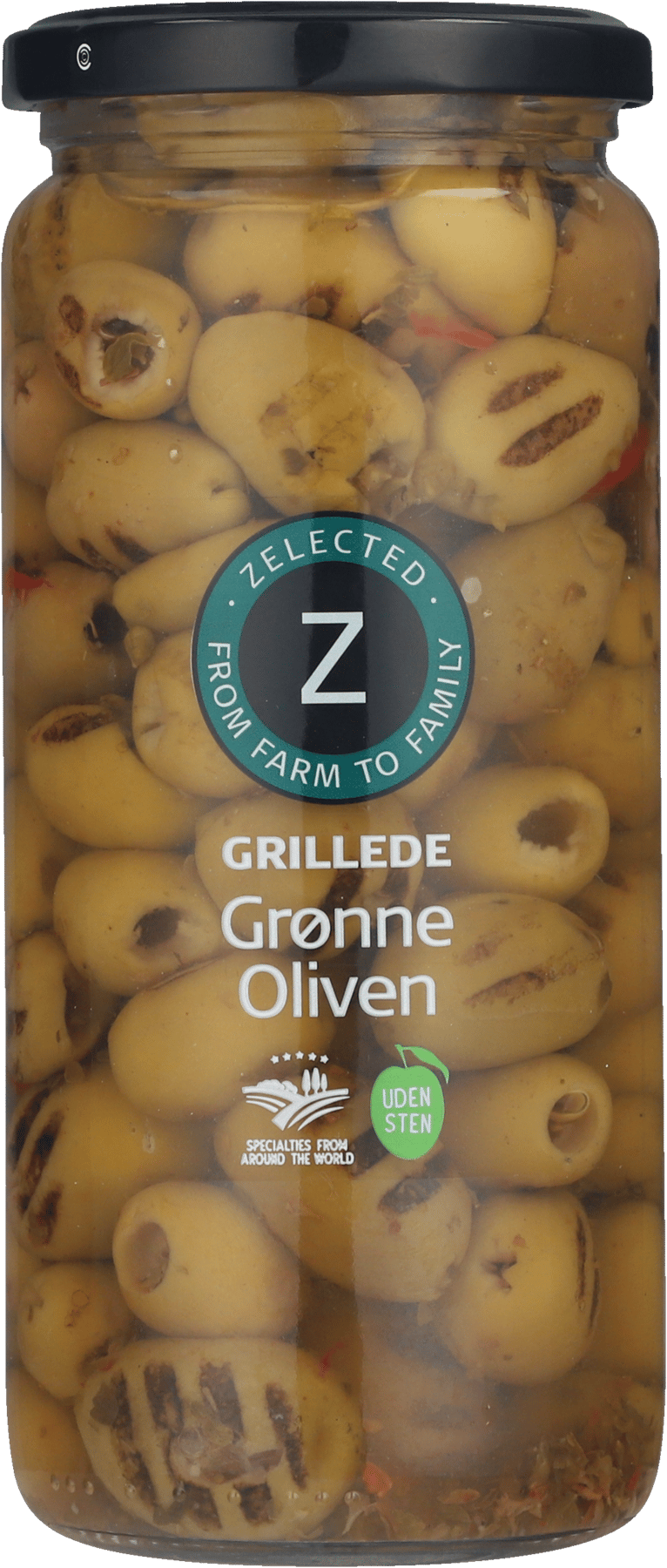 Grillede Grønne Oliven u. Sten 290/500 g