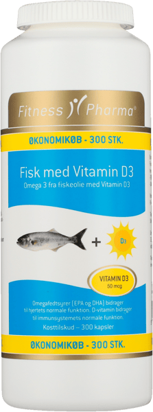 Modelbillede af Fitness Pharma Fiskeolie+D3 vitamin 300 stk.