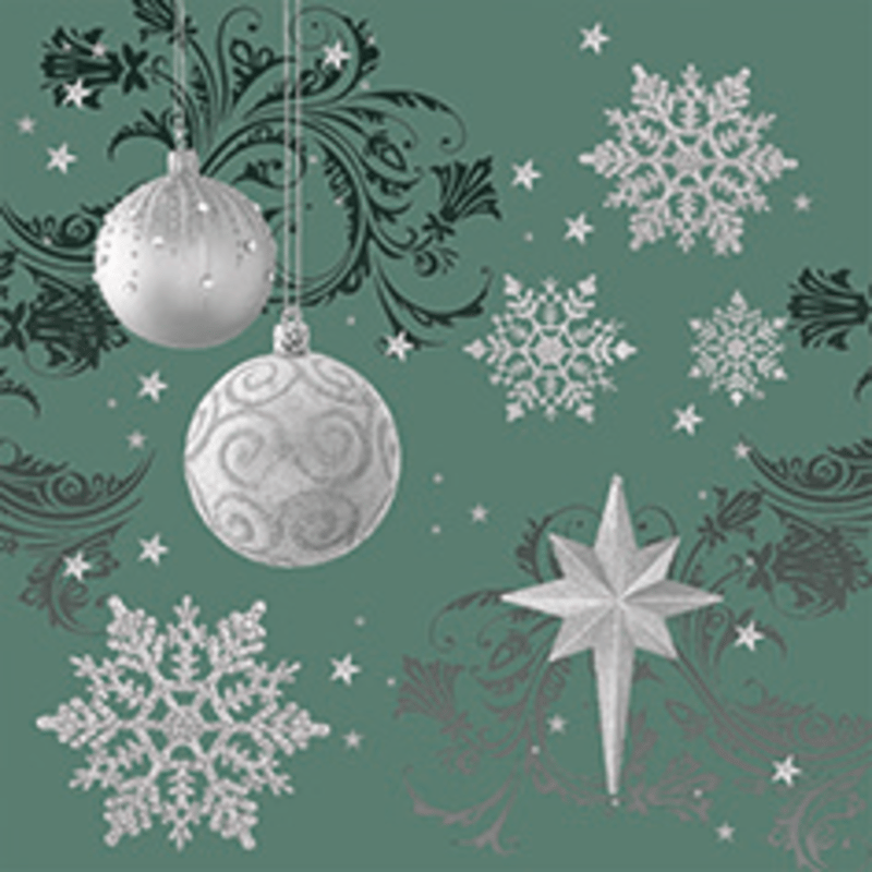 Servietter 33 cm. Stjerner og Kogler Mossgreen