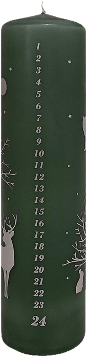 Bloklys Kalenderlys Mosegrøn m. Sølv 5,8x24cm